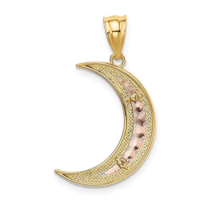 Goldia Rings 14k Twotone Gold wWhite Rhodium Diamondcut Moon Pendant