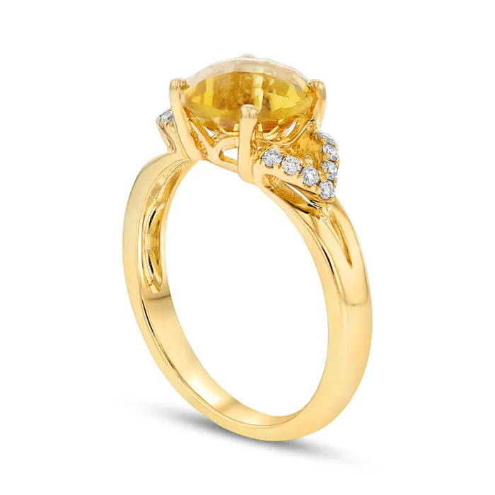 Goldia Rings 80mm Citrine and 010 CT TW Natural Diamond Leaf Split Shank Ring in Solid 14K Gold Goldia Rings 80mm Citrine and 010 CT TW Natural Diamond Leaf Split Shank Ring in Solid 14K Gold
