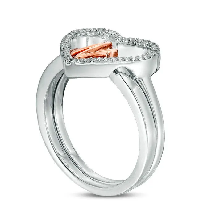 Goldia Rings Convertibilities 013 CT TW Natural Diamond Heartbeat and Heart ThreeinOne Ring in Sterling Silver and Solid 10K Rose Gold Goldia Rings Convertibilities 013 CT TW Natural Diamond Heartbeat and Heart ThreeinOne Ring in Sterling Silver and Solid 10K Rose Gold