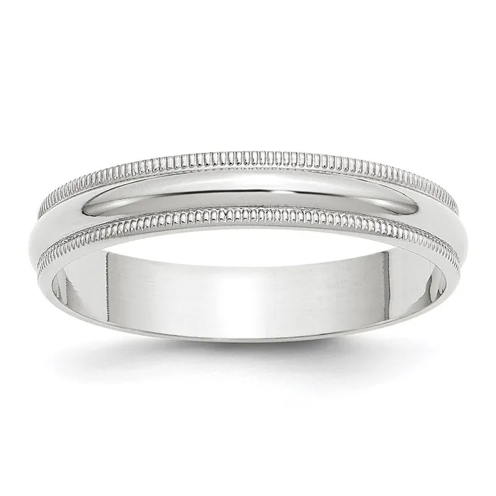 Goldia Rings Solid 14K White Gold 4mm Light Weight Milgrain Half Round MensWomens Wedding Band Ring Size 135