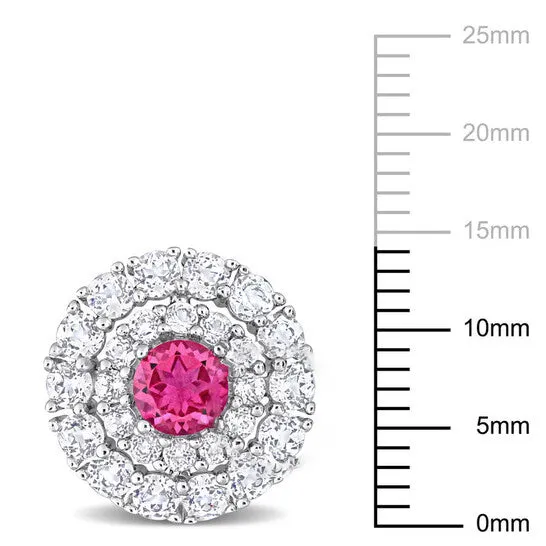 JMS always Earrings Original AMOUR 4 38 CT TGW Pink Topaz and White Topaz Double Halo Stud Earrings In Sterling Silver JMS always Earrings Original AMOUR 4 38 CT TGW Pink Topaz and White Topaz Double Halo Stud Earrings In Sterling Silver