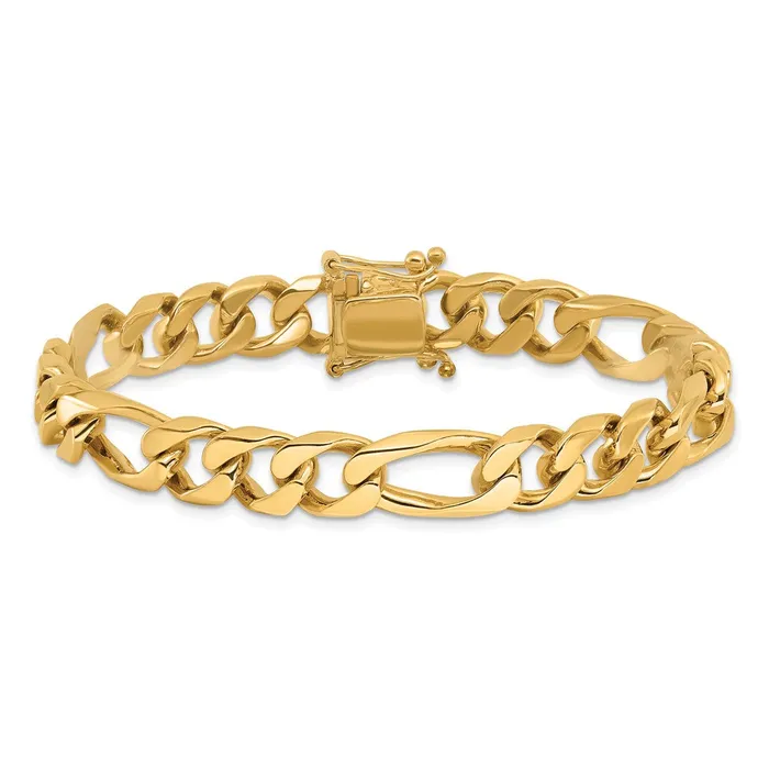 MDS Bracelets Solid 14K Yellow Gold 8 inch 9mm Hand Polished Figaro Link with Box Catch Clasp Bracelet MDS Bracelets Solid 14K Yellow Gold 8 inch 9mm Hand Polished Figaro Link with Box Catch Clasp Bracelet