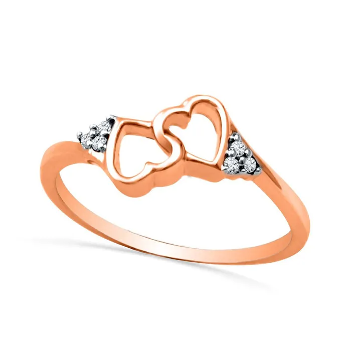 Natural Diamond Accent Double Heart Promise Ring in Solid 10K Rose Gold Goldia Rings