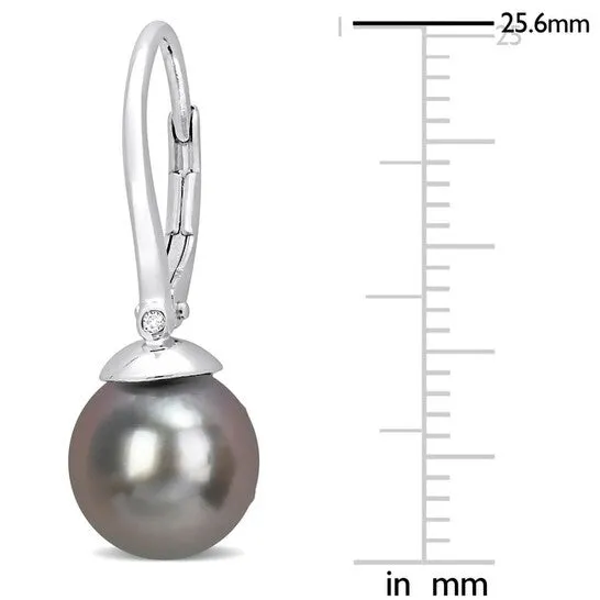 Original AMOUR 885mm Black Tahitian Cultured Pearl Diamond Accent Leverback Earrings In Sterling Silver JMS always Earrings