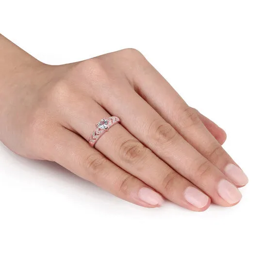 Original Amour Pink Silver 005 CT Diamond TW And 13 CT TGW Aquamarine Heart Ring JMS always Rings