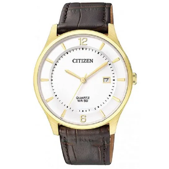 Original Citizen Quartz White Dial Brown Leather Mens Watch BD004308B JMS always Watches