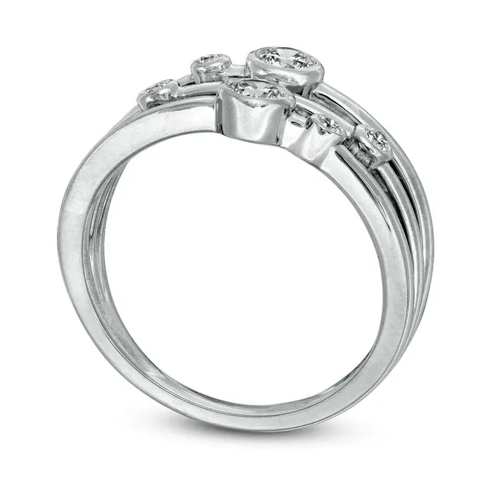 Rings Goldia 033 CT TW Natural Diamond Three Row BezelSet Ring in Solid 10K White Gold
