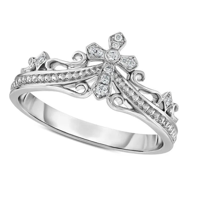 Rings Goldia Natural Diamond Accent Beaded Scroll Cross Ring in Sterling Silver