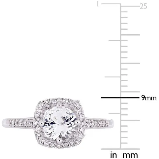 Rings JMS always Original Amour 1 CT TGW Created White Sapphire and 17 CT TW Diamond Halo Ring in 10k White Gold JMS005034