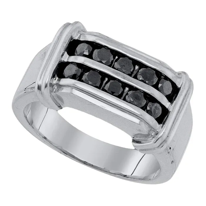 Rings Sterling Silver Black Diamond 2row Wedding Band Ring 1 Cttw gndatlanta