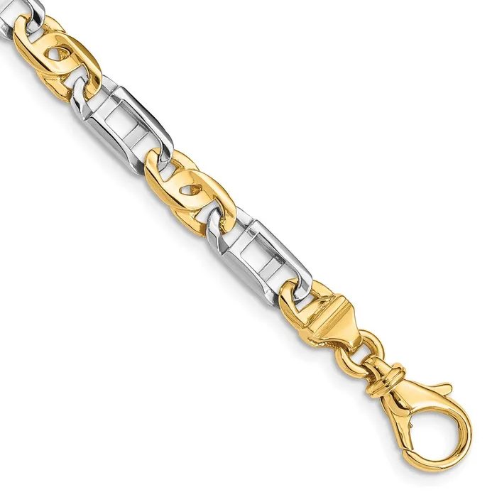 Solid 14K Twotone Gold 75 inch 55mm Hand Polished Fancy Link with Fancy Lobster Clasp Bracelet MDS Bracelets Solid 14K Twotone Gold 75 inch 55mm Hand Polished Fancy Link with Fancy Lobster Clasp Bracelet MDS Bracelets