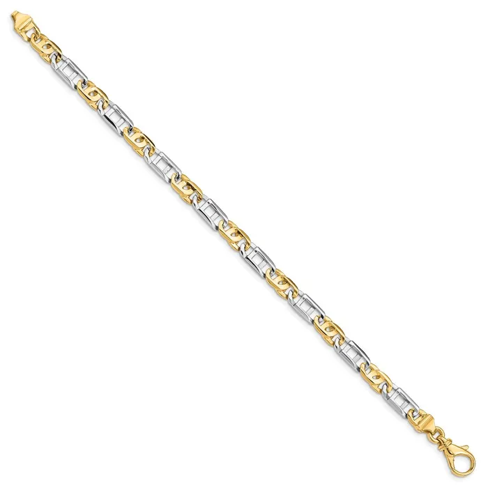 Solid 14K Twotone Gold 75 inch 55mm Hand Polished Fancy Link with Fancy Lobster Clasp Bracelet MDS Bracelets Solid 14K Twotone Gold 75 inch 55mm Hand Polished Fancy Link with Fancy Lobster Clasp Bracelet MDS Bracelets
