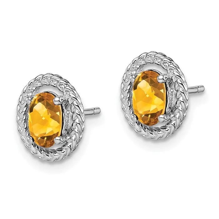 Sterling Silver Rhodplat Citrine Oval Post Earrings Goldia Earrings