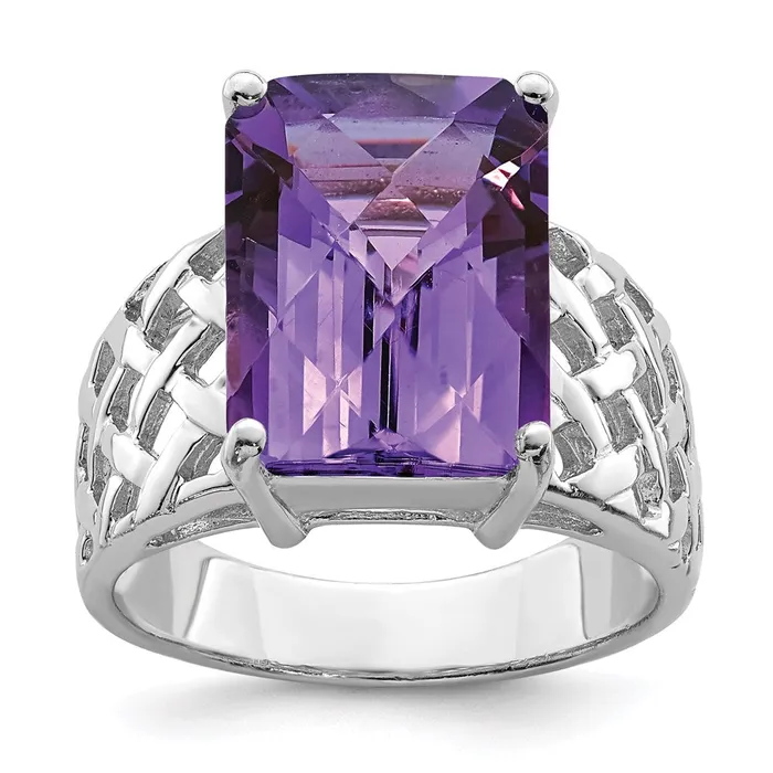 Sterling Silver Rhodiumplated CheckerCut Amethyst Ring Goldia Rings