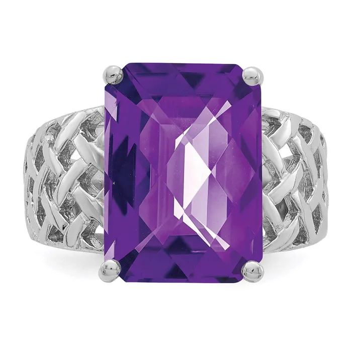 Sterling Silver Rhodiumplated CheckerCut Amethyst Ring Goldia Rings