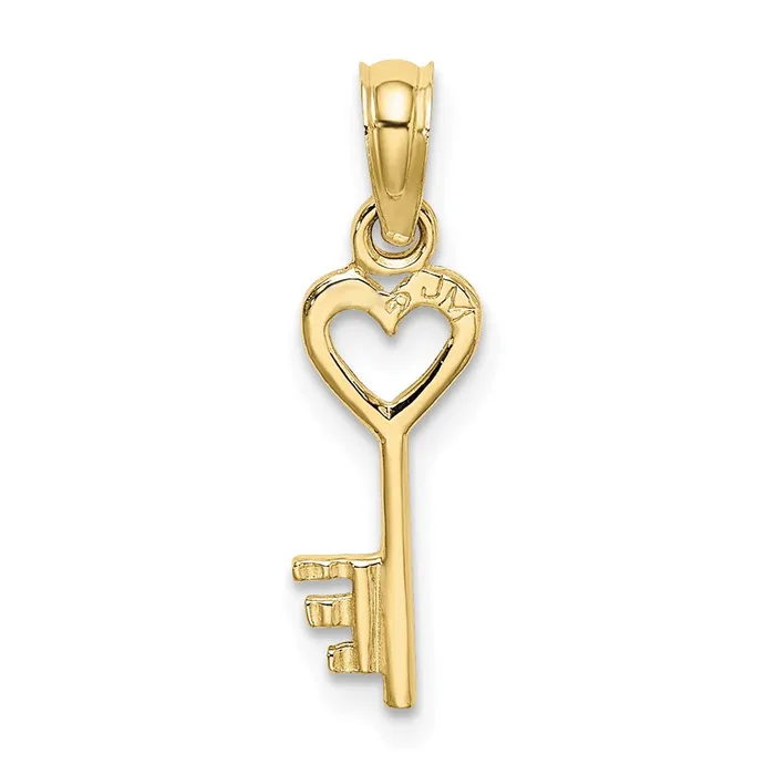 10k Key w Heart Charm TreasureFineJewelers Charm Necklaces