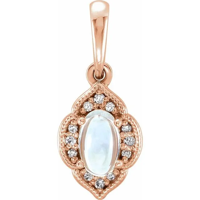 14K Rose Rainbow Moonstone 03 CTW Diamond Clover Pendant TreasureFineJewelers Necklaces