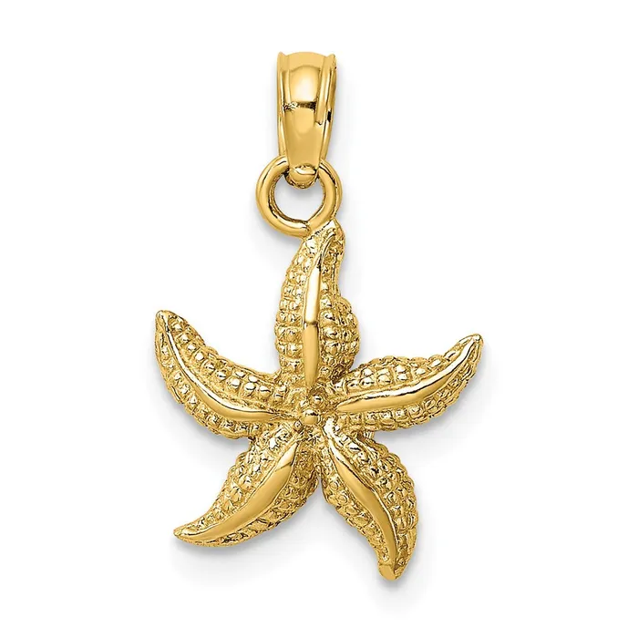 14K Textured Starfish Charm TreasureFineJewelers Charm Necklaces