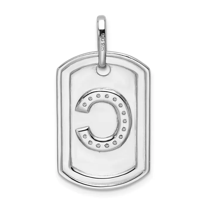 14K White Gold Diamond Initial C Dog Tag Charm TreasureFineJewelers Charm Necklaces