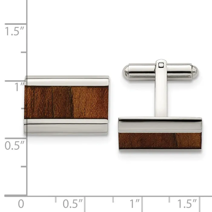 Bracelets Chisel Stainless Steel Polished Koa Wood Inlay Rectangle Cufflinks TreasureFineJewelers