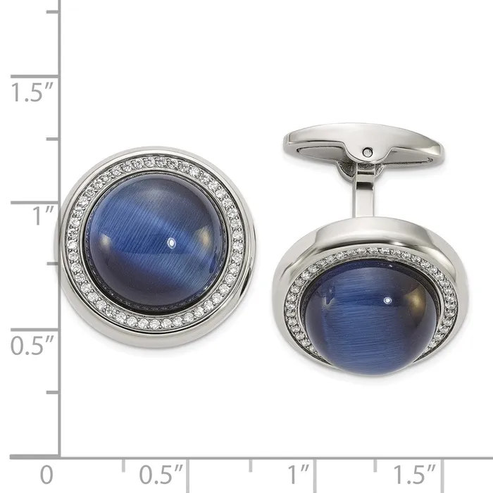Bracelets Chisel Stainless Steel Polished with CZ and Onyx Circle Cufflinks TreasureFineJewelers