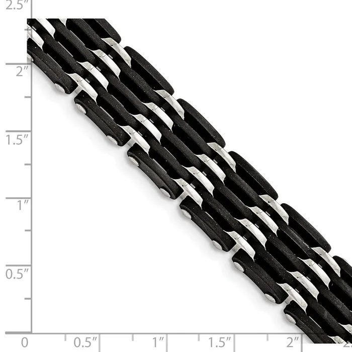 Bracelets TreasureFineJewelers Chisel Stainless Steel Polished with Black Rubber 825 inch Link Bracelet