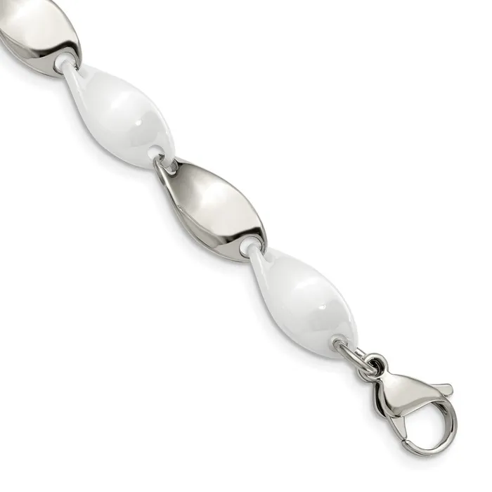 Bracelets TreasureFineJewelers Chisel Stainless Steel Polished with White Ceramic 775 inch Twisted Link Bracelet Bracelets TreasureFineJewelers Chisel Stainless Steel Polished with White Ceramic 775 inch Twisted Link Bracelet
