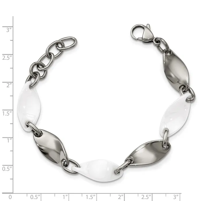 Bracelets TreasureFineJewelers Chisel Stainless Steel Polished with White Ceramic 775 inch Twisted Link Bracelet