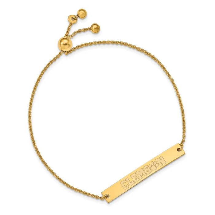 Bracelets TreasureFineJewelers Sterling Silver Goldplated Clemson University Small Bar Adjustable 9 inch Bracelet