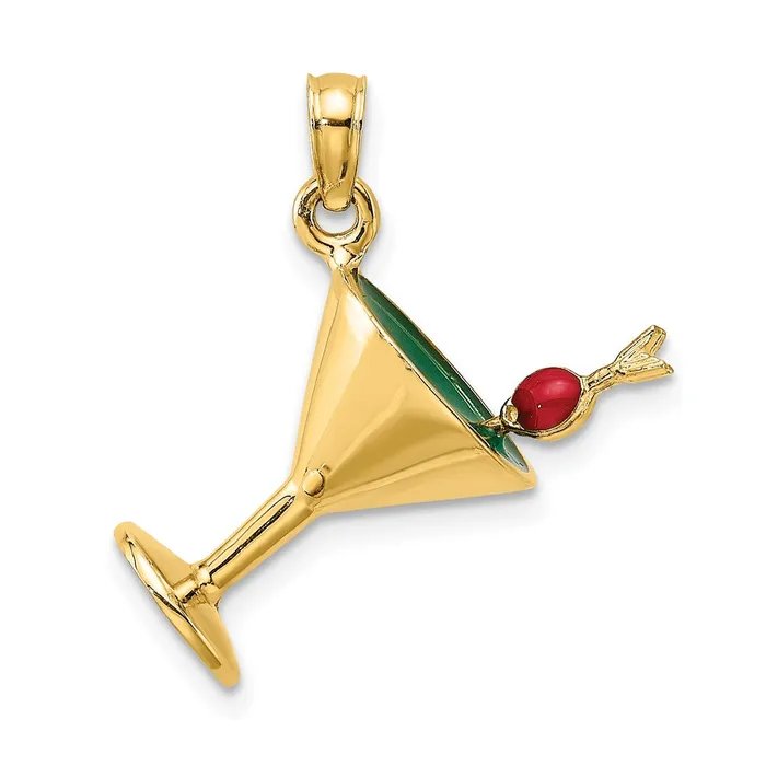 Charm Necklaces TreasureFineJewelers 14K 3D Green Enamel Martini wCherry Charm