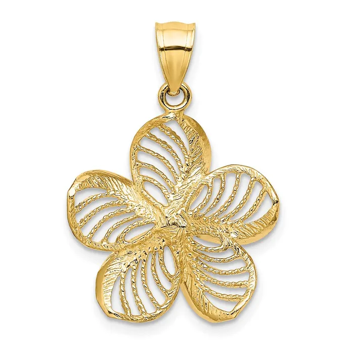 Charm Necklaces TreasureFineJewelers 14k Polished and Beaded Plumeria Flower Charm