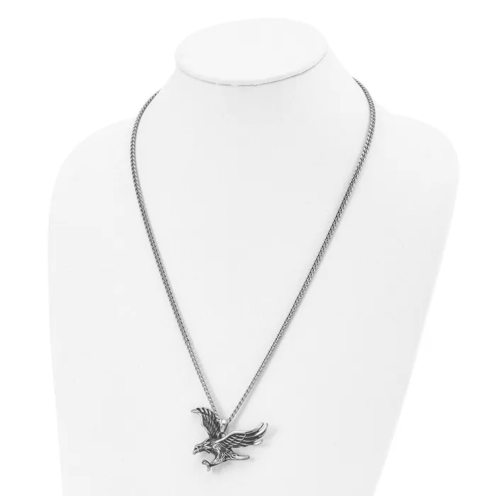 Chisel Stainless Steel Antiqued and Polished Eagle Pendant on a 24 inch Curb Chain Necklace TreasureFineJewelers Necklaces