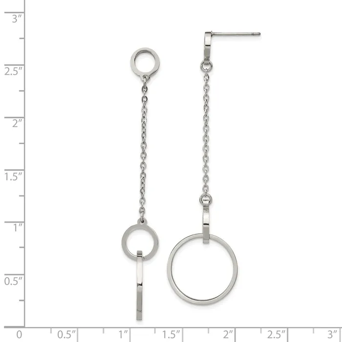 Earrings TreasureFineJewelers Stainless Steel Polished Circle Post Dangle Earrings