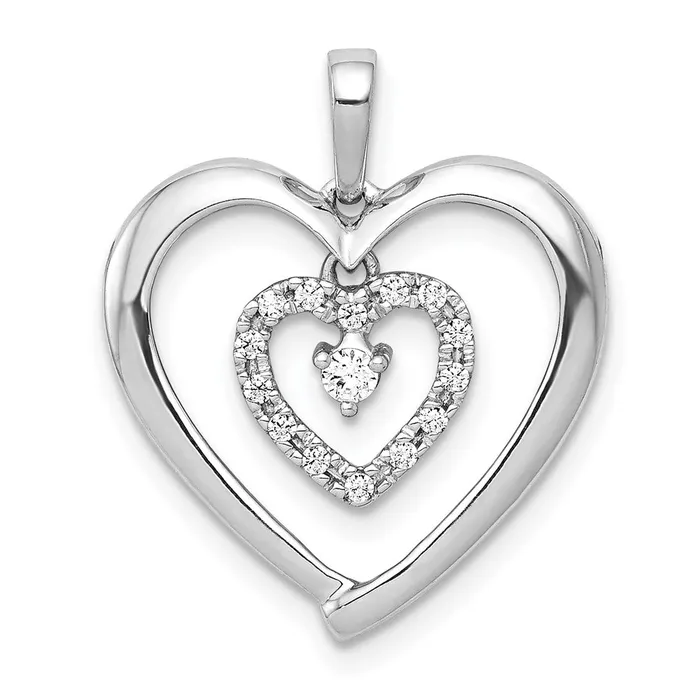 Necklaces TreasureFineJewelers 14k White Gold 110ct Diamond Heart Dangle Pendant