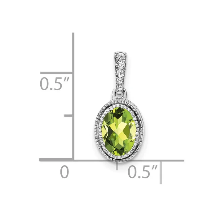 Necklaces TreasureFineJewelers 14k White Gold Oval Peridot and Diamond Pendant