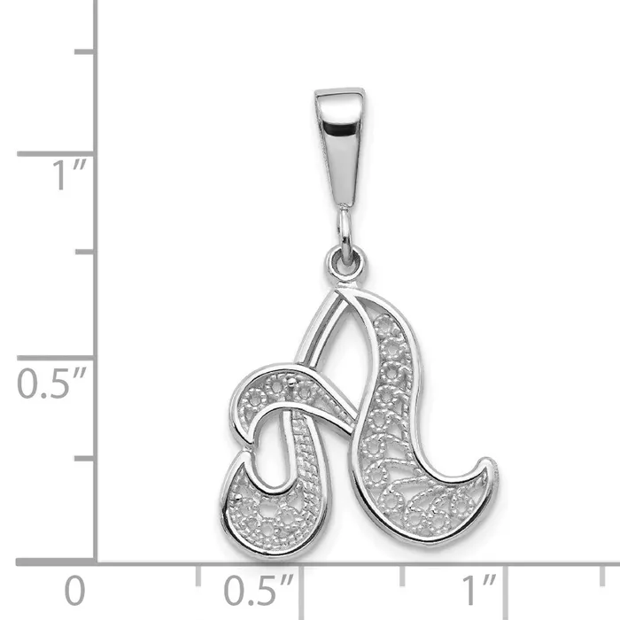 Necklaces TreasureFineJewelers 14k White Gold White Gold Solid Polished Script Filigree Letter A Initial Pendant
