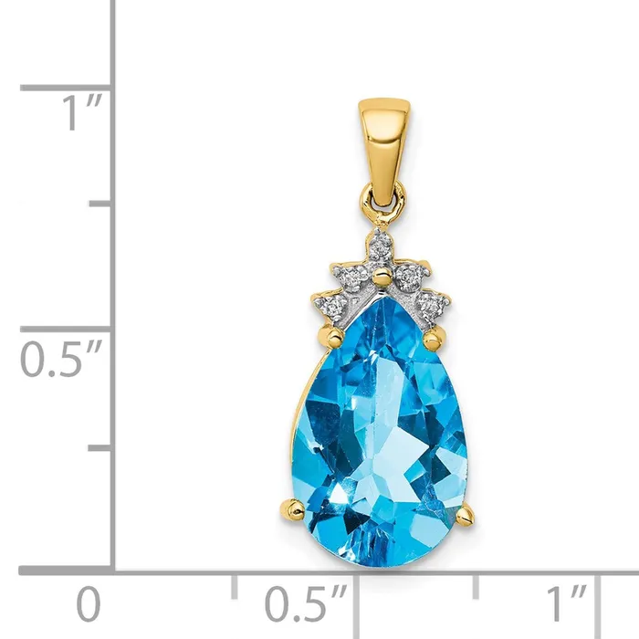 Necklaces TreasureFineJewelers 14k Yellow Gold Blue Topaz Diamond Pendant