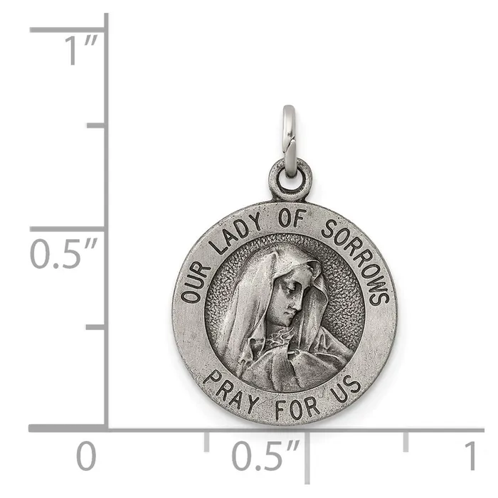 Necklaces TreasureFineJewelers Sterling Silver Antiqued Our Lady of Sorrows Medal