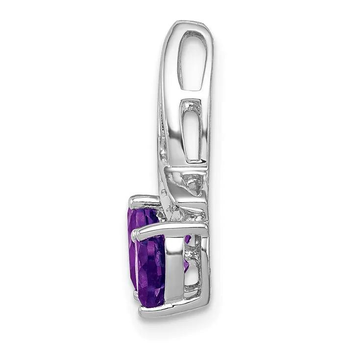 Necklaces TreasureFineJewelers Sterling Silver RH Plated Diamond and Amethyst Double Heart Chain Slide