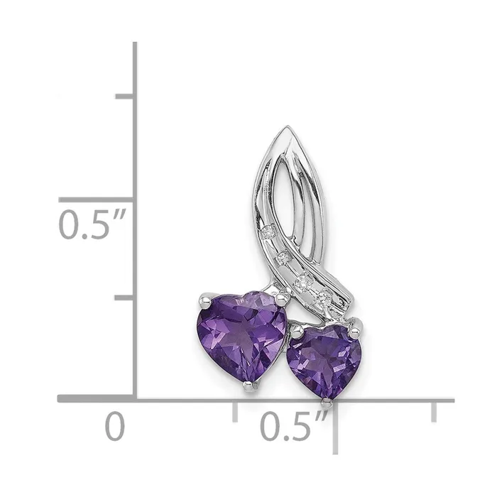 Necklaces TreasureFineJewelers Sterling Silver RH Plated Diamond and Amethyst Double Heart Chain Slide