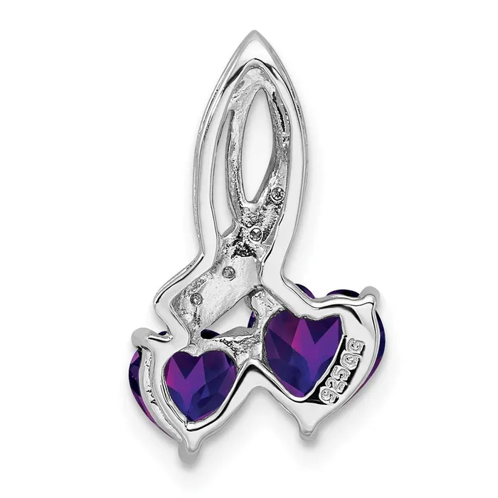Necklaces TreasureFineJewelers Sterling Silver RH Plated Diamond and Amethyst Double Heart Chain Slide