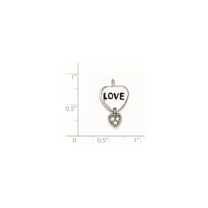 Necklaces TreasureFineJewelers Sterling Silver Rhodium Plated Love CZ Heart Pendant