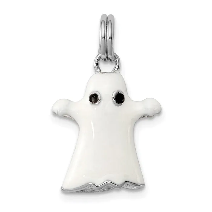 Rings TreasureFineJewelers Sterling Silver RhodiumplatedWhite Enamel Ghost Charm