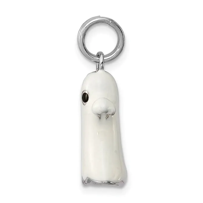 Rings TreasureFineJewelers Sterling Silver RhodiumplatedWhite Enamel Ghost Charm
