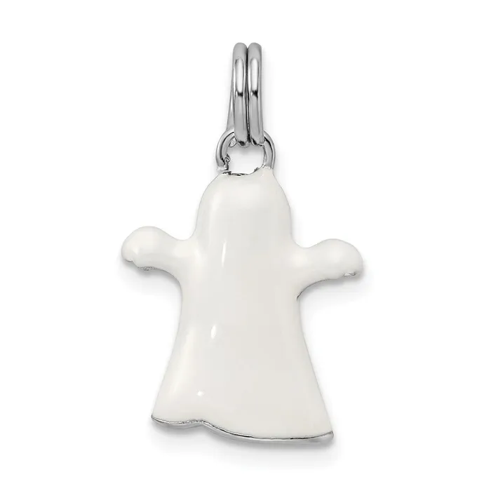 Rings TreasureFineJewelers Sterling Silver RhodiumplatedWhite Enamel Ghost Charm