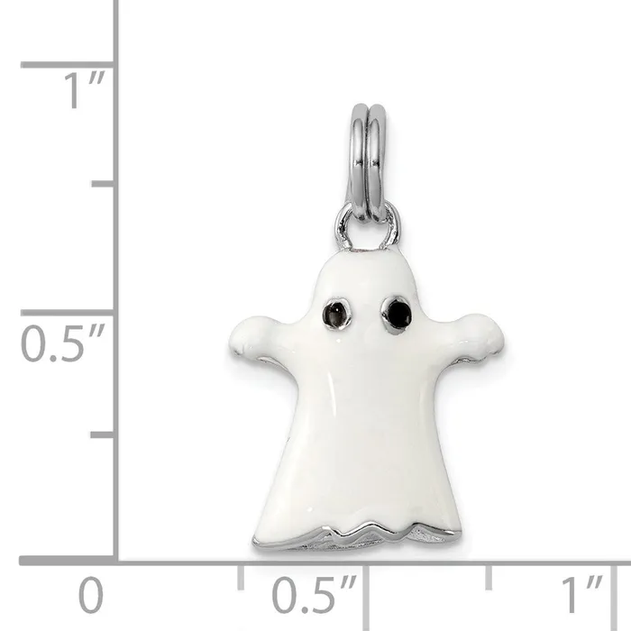 Rings TreasureFineJewelers Sterling Silver RhodiumplatedWhite Enamel Ghost Charm