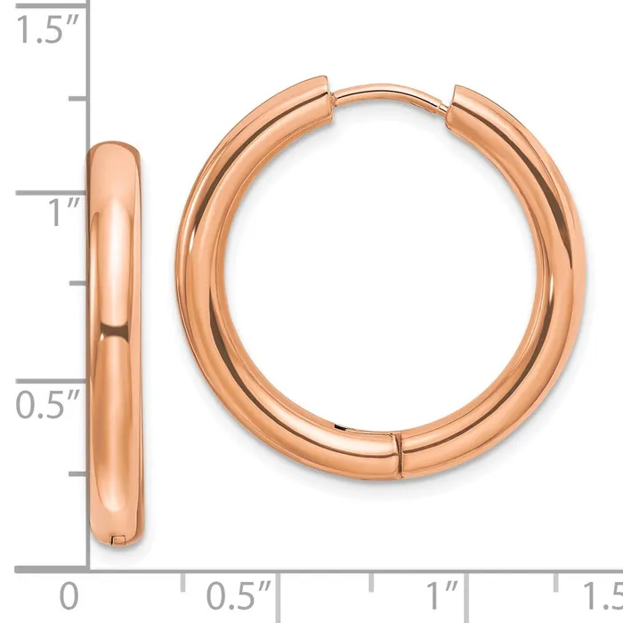 Stainless Steel Polished Rose IPplated 35mm Hinged Hoop Earrings TreasureFineJewelers Earrings