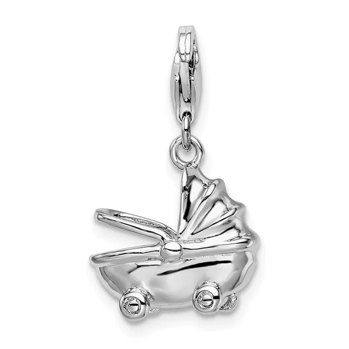 Sterling Silver Amore La Vita Rhodiumpl Polished Baby Carriage Charm TreasureFineJewelers Rings