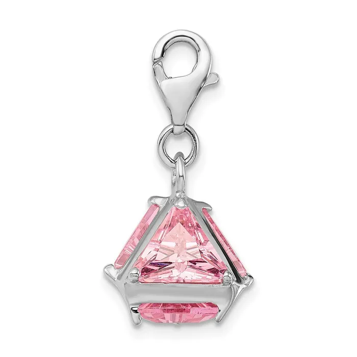Sterling Silver Amore La Vita Rhodiumplated Polished 3D Pink CZ Charm TreasureFineJewelers Rings