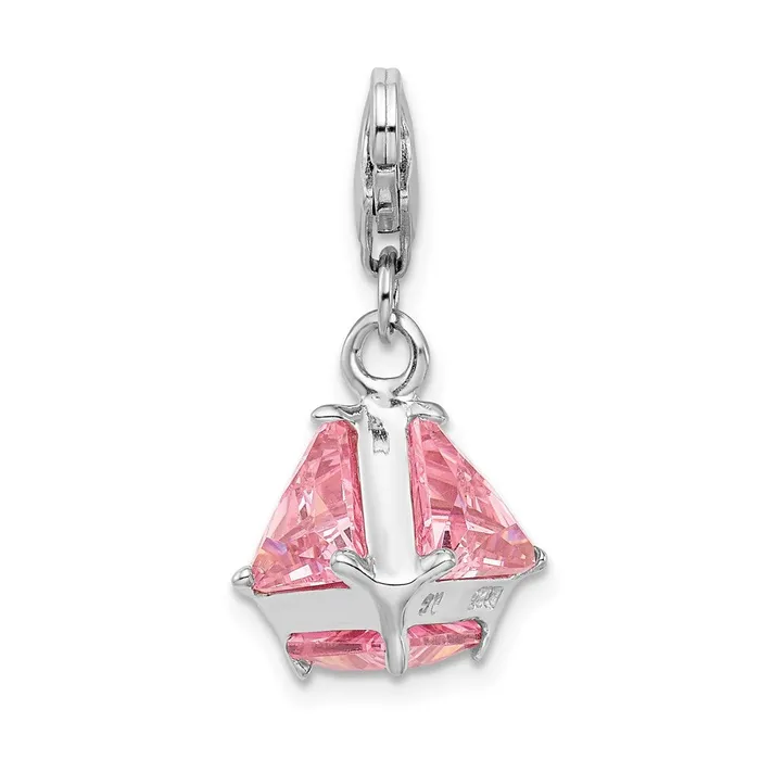 Sterling Silver Amore La Vita Rhodiumplated Polished 3D Pink CZ Charm TreasureFineJewelers Rings